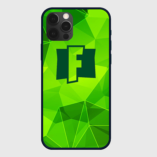 Чехол iPhone 12 Pro Max Fortnite green poly / 3D-Черный – фото 1