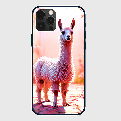 Чехол iPhone 12 Pro Max Альпака в розовом / 3D-Черный – фото 1