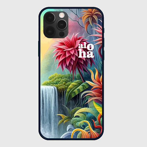 Чехол iPhone 12 Pro Max Гавайские тропические цветы - алоха / 3D-Черный – фото 1