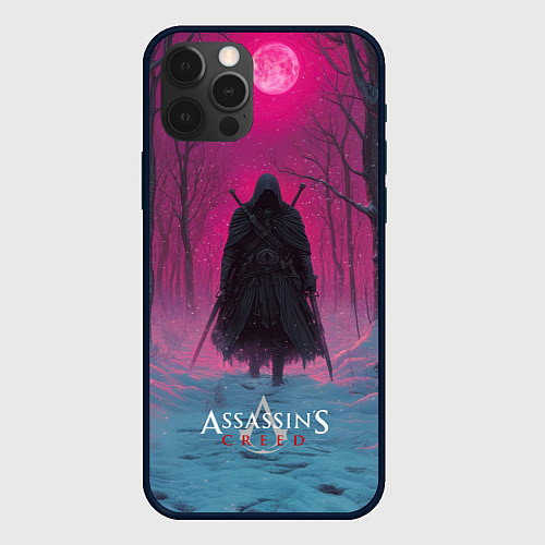 Чехол iPhone 12 Pro Max Assassins Creed воин в закате / 3D-Черный – фото 1