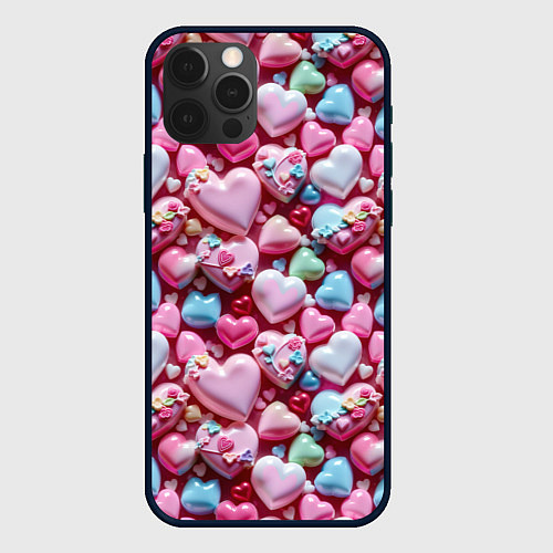 Чехол iPhone 12 Pro Max Карамельные сердечки / 3D-Черный – фото 1