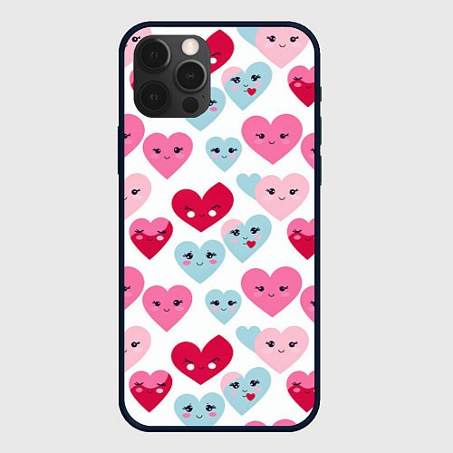 Чехол iPhone 12 Pro Max Сердечки-смайлики / 3D-Черный – фото 1