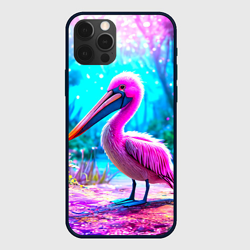Чехол iPhone 12 Pro Max Пеликан в сказачном лесу / 3D-Черный – фото 1
