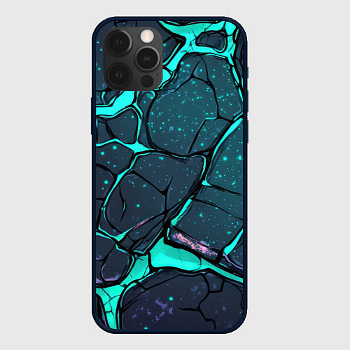 Чехол iPhone 12 Pro Max Текстура зеленых плит в разломе / 3D-Черный – фото 1