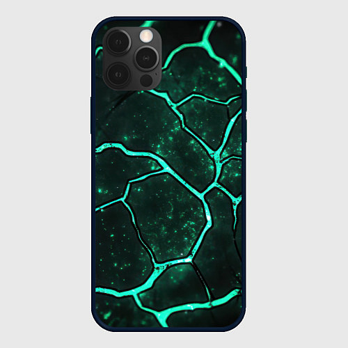 Чехол iPhone 12 Pro Max Неоновые зеленые разломы / 3D-Черный – фото 1