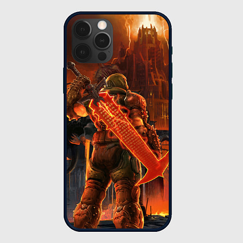 Чехол iPhone 12 Pro Max Doom slayer and tower Doom / 3D-Черный – фото 1