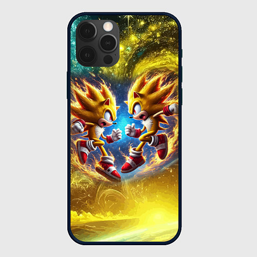 Чехол iPhone 12 Pro Max Sonic and Shadow battle in space - movie / 3D-Черный – фото 1
