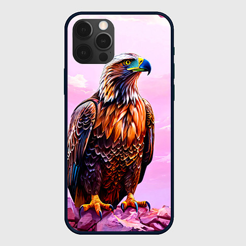 Чехол iPhone 12 Pro Max Орел и розовый закат / 3D-Черный – фото 1