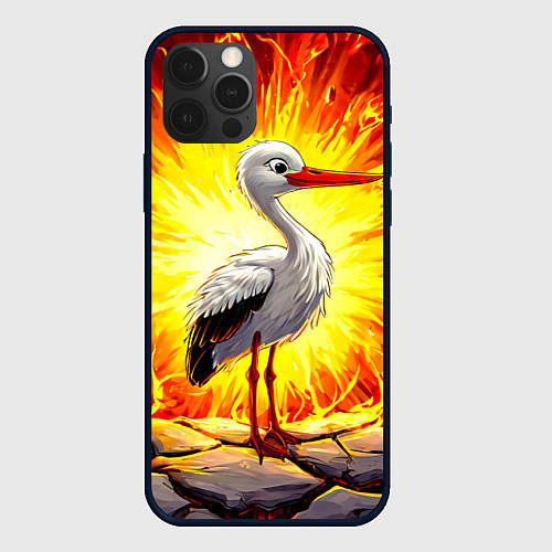 Чехол iPhone 12 Pro Max Аист в огне / 3D-Черный – фото 1