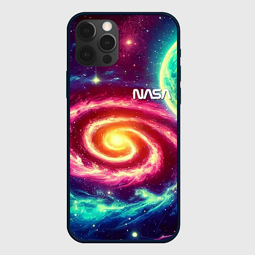 Чехол iPhone 12 Pro Max Spiral galaxy - neon glow / 3D-Черный – фото 1