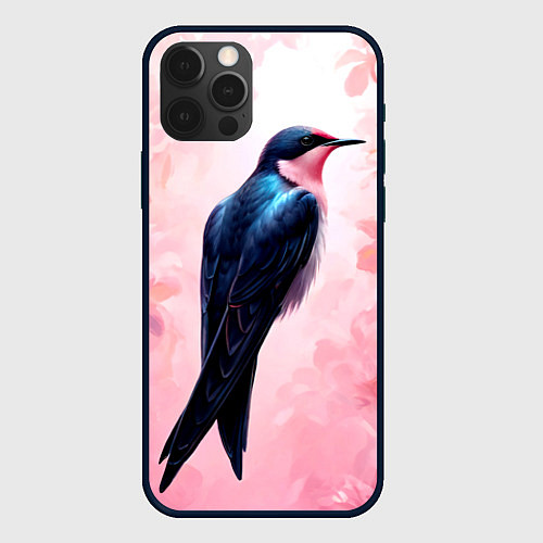 Чехол iPhone 12 Pro Max Ласточка в розовом / 3D-Черный – фото 1