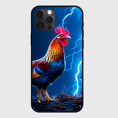 Чехол iPhone 12 Pro Max Петух и молния / 3D-Черный – фото 1