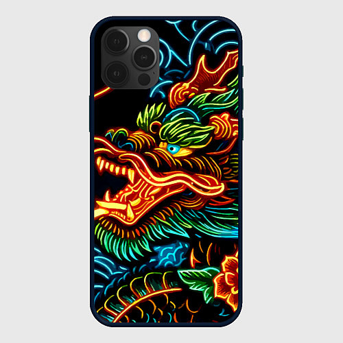 Чехол iPhone 12 Pro Max Japanese neon dragon - irezumi / 3D-Черный – фото 1