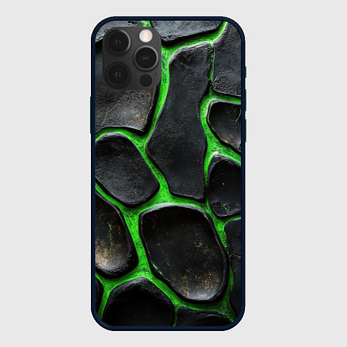 Чехол iPhone 12 Pro Max Черная потертая текстура на зеленом фоне / 3D-Черный – фото 1