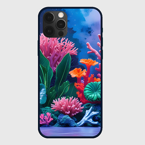 Чехол iPhone 12 Pro Max Подводные кораллы / 3D-Черный – фото 1