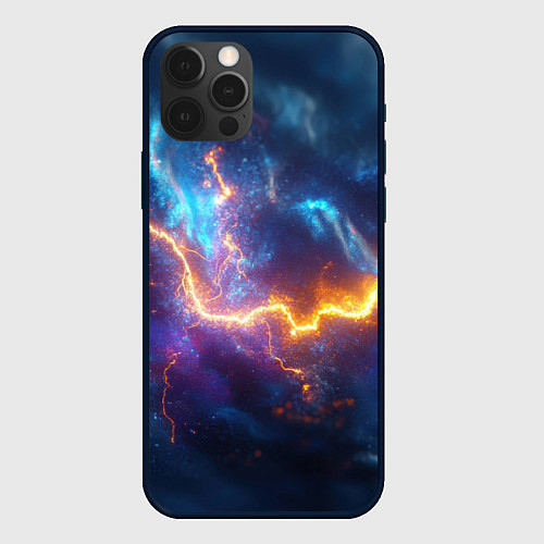Чехол iPhone 12 Pro Max Космическая молния текстура / 3D-Черный – фото 1