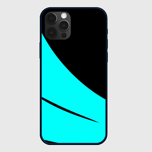 Чехол iPhone 12 Pro Max Чёрный и неоновый голубой двуцветный с полосой / 3D-Черный – фото 1