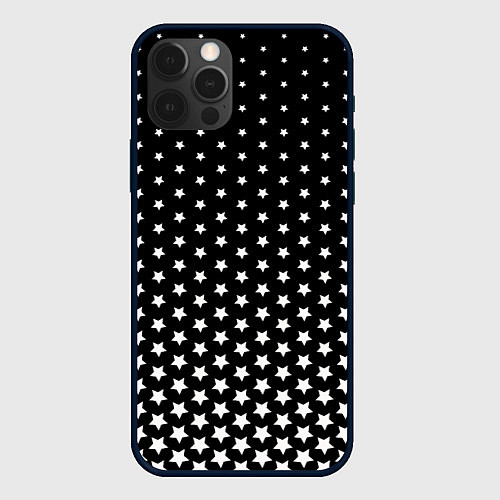 Чехол iPhone 12 Pro Max Градиент белых звезд на черном / 3D-Черный – фото 1