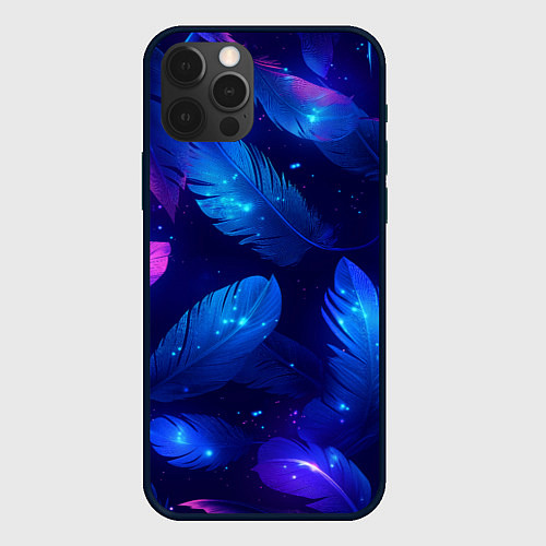 Чехол iPhone 12 Pro Max Мерцающие перья - волшебные искры / 3D-Черный – фото 1
