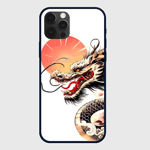 Чехол iPhone 12 Pro Max Японский дракон и солнце / 3D-Черный – фото 1