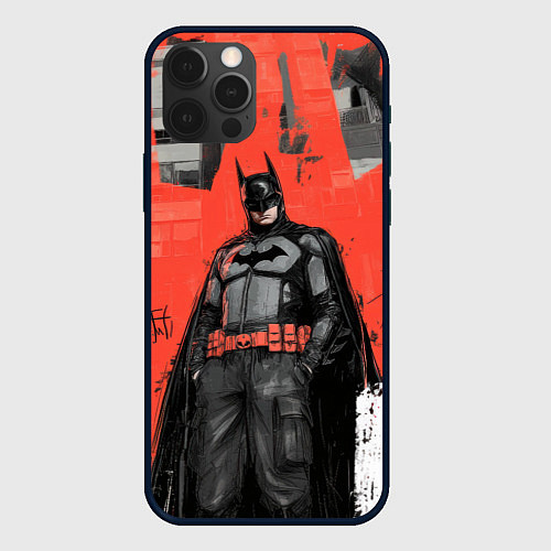 Чехол iPhone 12 Pro Max Бэтмен граффити на стене / 3D-Черный – фото 1