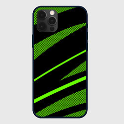 Чехол для iPhone 12 Pro Max Чёрно-зелёный абстрактные полосы, цвет: 3D-черный