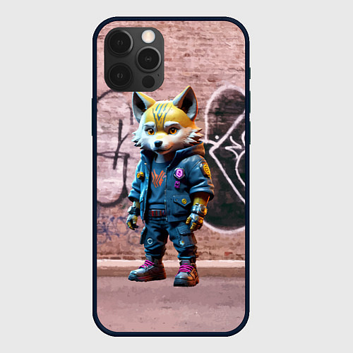 Чехол iPhone 12 Pro Max Уличный лисёнок на своём районе / 3D-Черный – фото 1