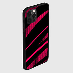 Чехол для iPhone 12 Pro Max Чёрный с розовым абстракция полосы, цвет: 3D-черный — фото 2