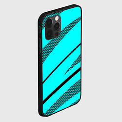 Чехол для iPhone 12 Pro Max Неоновый голубой с чёрным абстракция с полосой, цвет: 3D-черный — фото 2