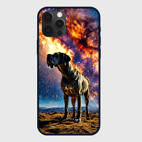 Чехол iPhone 12 Pro Max Немецкий дог и космическое небо / 3D-Черный – фото 1