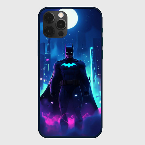 Чехол iPhone 12 Pro Max Бэтмен неоновый город / 3D-Черный – фото 1