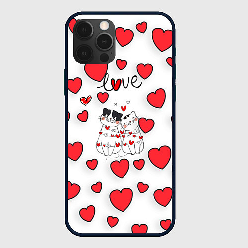 Чехол iPhone 12 Pro Max Кошачья романтика / 3D-Черный – фото 1