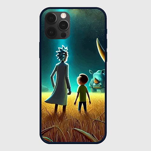 Чехол iPhone 12 Pro Max Морти и Рик на планете носорогов - неоновое свечен / 3D-Черный – фото 1