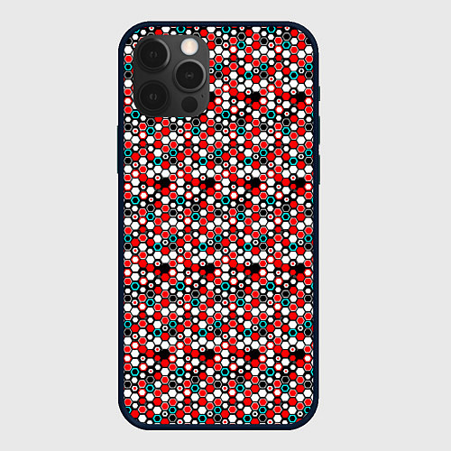Чехол iPhone 12 Pro Max Киберпанк шестиугольники красные / 3D-Черный – фото 1