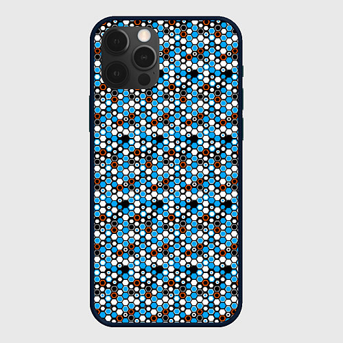 Чехол iPhone 12 Pro Max Киберпанк шестиугольники синие / 3D-Черный – фото 1