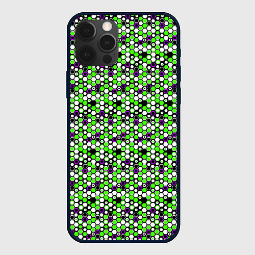 Чехол iPhone 12 Pro Max Киберпанк шестиугольники зелёные / 3D-Черный – фото 1