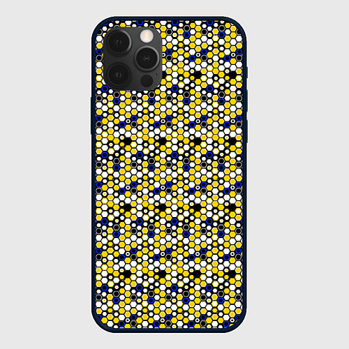 Чехол iPhone 12 Pro Max Киберпанк шестиугольники жёлтые / 3D-Черный – фото 1