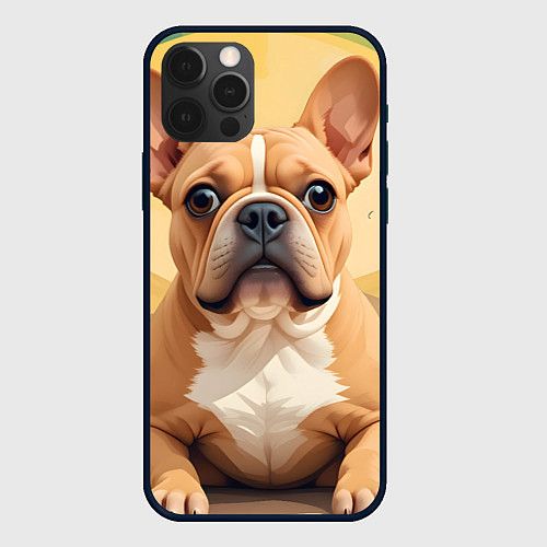 Чехол iPhone 12 Pro Max Бульдог и пальмы / 3D-Черный – фото 1