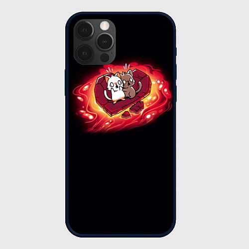 Чехол iPhone 12 Pro Max Котики на раскаленном сердце / 3D-Черный – фото 1