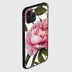 Чехол для iPhone 12 Pro Max Розовые пионы на белом, цвет: 3D-черный — фото 2