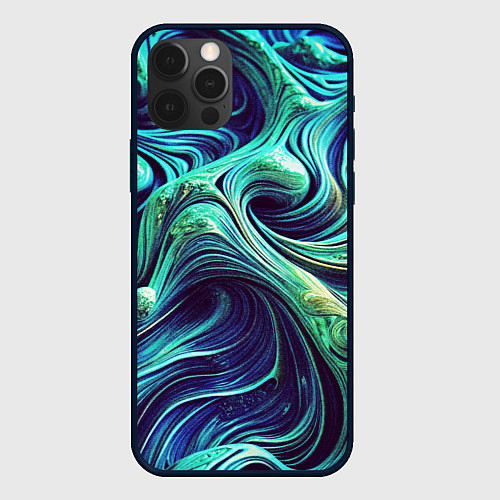 Чехол iPhone 12 Pro Max Мерцающие зеленый потеки краски / 3D-Черный – фото 1