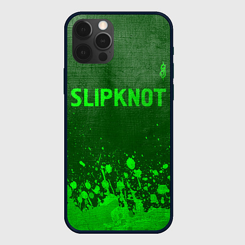 Чехол iPhone 12 Pro Max Slipknot - green gradient посередине / 3D-Черный – фото 1