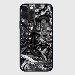 Чехол iPhone 12 Pro Max Самурай и дракон в стиле татуировки ирезуми
