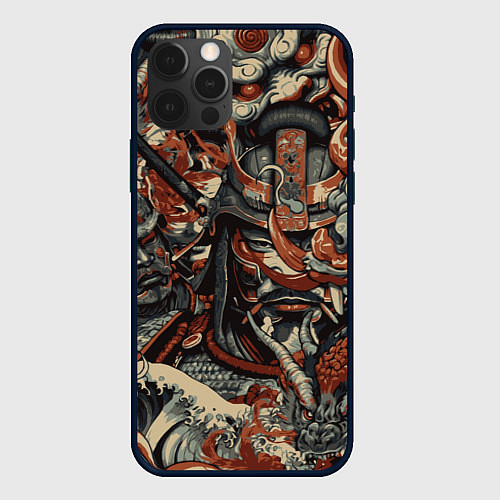 Чехол iPhone 12 Pro Max Драконы и самураи в стиле ирезуми / 3D-Черный – фото 1