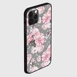 Чехол для iPhone 12 Pro Max Розовые розы на сером, цвет: 3D-черный — фото 2