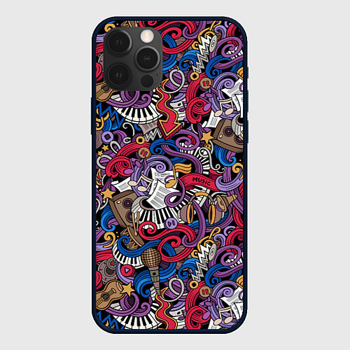 Чехол iPhone 12 Pro Max Музыкальный коллаж / 3D-Черный – фото 1