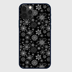 Чехол iPhone 12 Pro Max Белые снежинки на черном