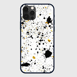 Чехол для iPhone 12 Pro Max Черные и золотистые пятна краски на белом фоне, цвет: 3D-черный