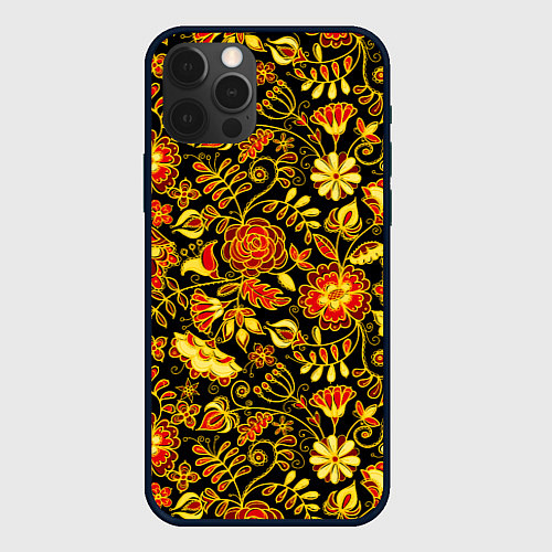 Чехол iPhone 12 Pro Max Цветочный золотой узор / 3D-Черный – фото 1