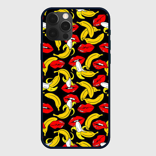 Чехол iPhone 12 Pro Max Губы и бананы / 3D-Черный – фото 1